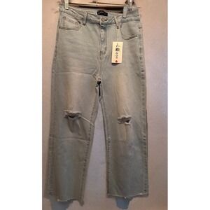 NWT Women Straight Ankle Jeans Casual Loose High Waist Solid Denim Pants Size L